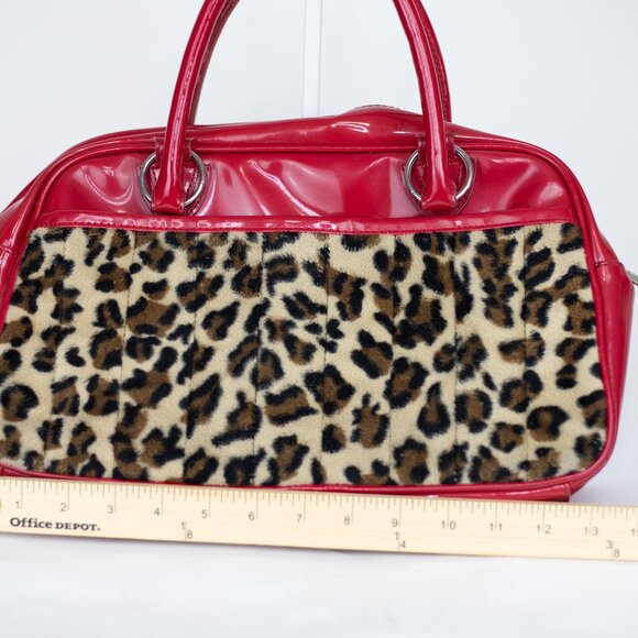 Lux De Ville Red Patent Leopard Rockabilly Pin Up Bag - Picture 12 of 15